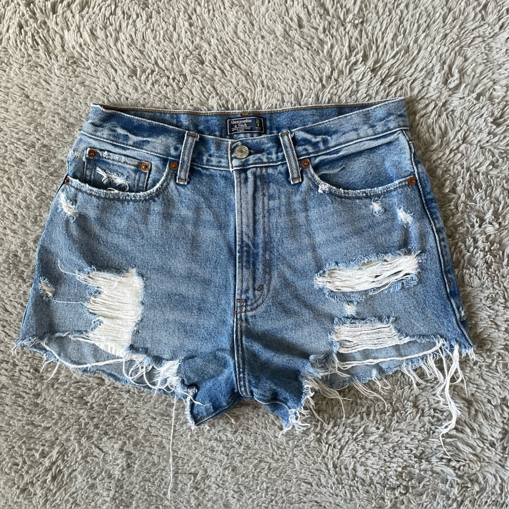 Abercrombie Fitch Jean Shorts Womens Size 6/28 Blue High Rise 3 Inch Distressed